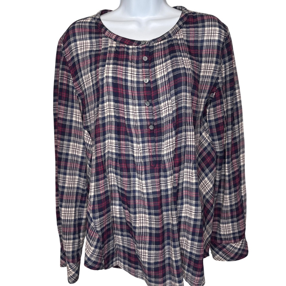 C&C California‎ Womens Plaid Long Sleeve Popover Shirt Size L Preppy Nantucket